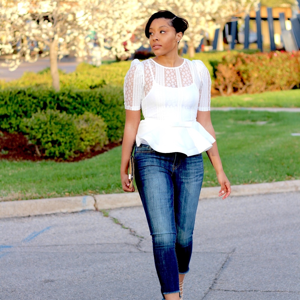 White Lace Peplum Blouse